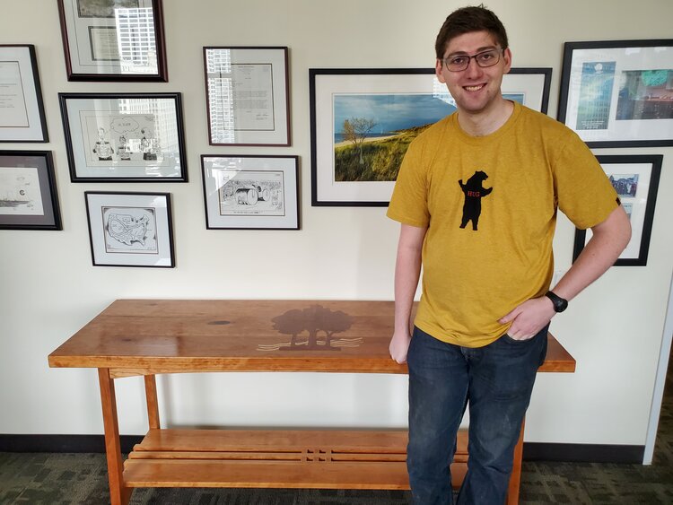 Cherry Buffet Table inlaid with Leopard Wood and Maple