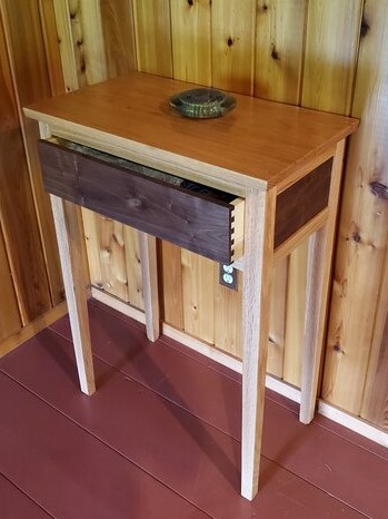 White Oak Side Table with Black Walnut panels and drawer